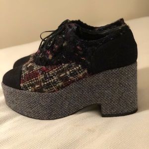 Chanel lace up tweed platform